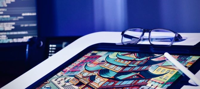 Tover je werkruimte om met digitale kunst voor een futuristische sfeer